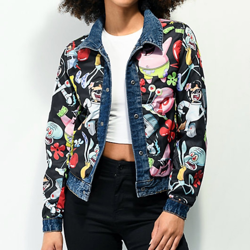 Whimsygoth Colorful Graphic Denim Jacket